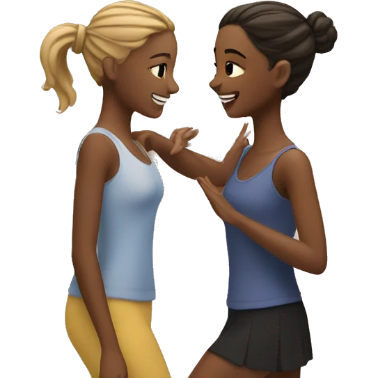 Two teenage girls chatting in a dance class emoji