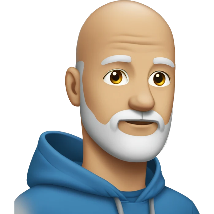 bald man in Blue hoodie 2 days  white beard emoji