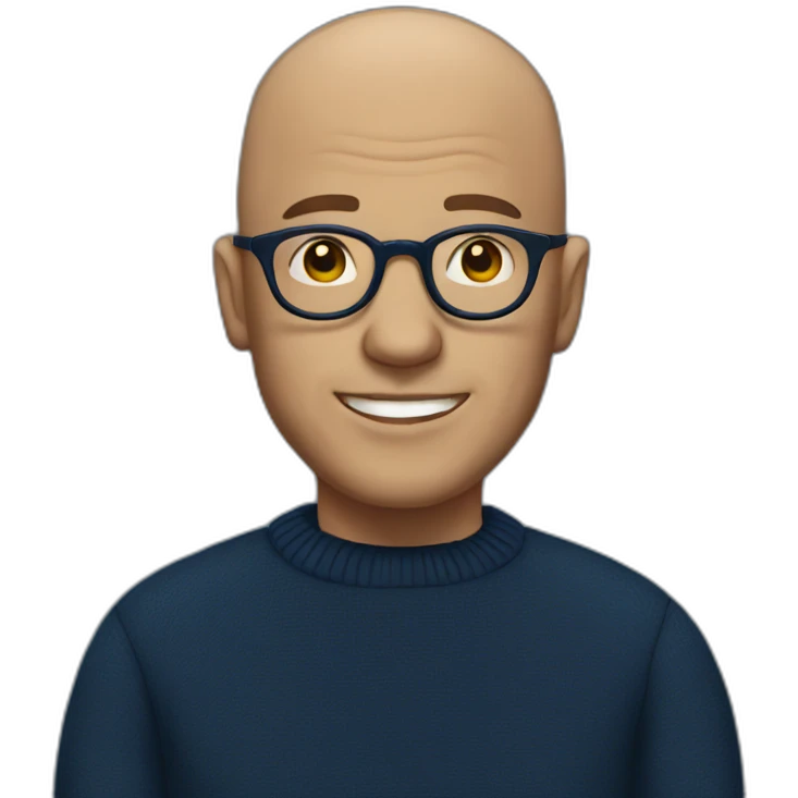 bald man with round glasses with navy sweater emoji