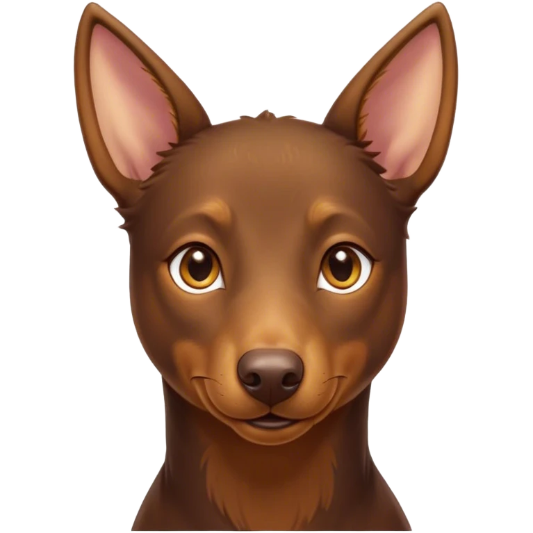 Cinematic Cute Brown and Tan Kelpie Portrait Emoji, Head tilted playfully and inquisitively, featuring a glossy brown Fur with vibrant tan accents, round, sparkling warm eyes filled with curiosity, Simplified yet irresistibly adorable features, highly detailed, glowing with a warm, friendly glow, high shine, affectionate and spirited, stylized with a touch of whimsy, bright and endearing, soft glowing outline, capturing the essence of a mischievous yet loving herder, so playful it feels like it could leap out of the screen and into your arms! emoji