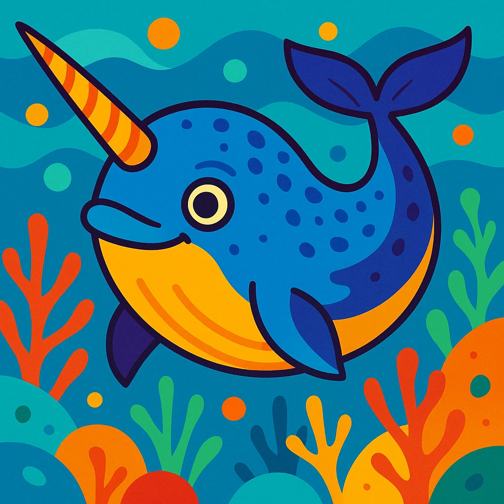 narwhal, exotic marine animal, vibrant toon style emoji