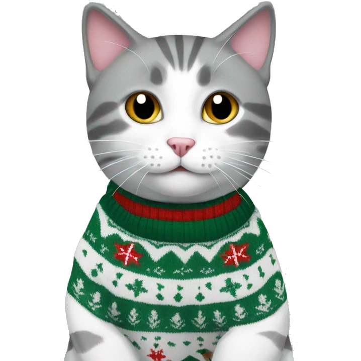 A grey and white cat in a Christmas sweater  emoji