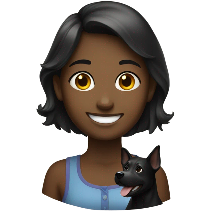 smiling girl with black dog emoji