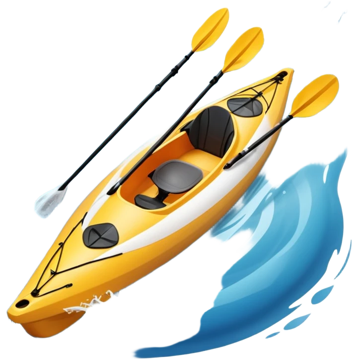 An icon showing a close-up of a sleek kayak with double-bladed paddles gliding through water. Splashes surround the boat as it cuts across a calm surface, symbolizing speed and focus. Transparent background emphasizes the dynamic and personal nature of kayak paddling. emoji