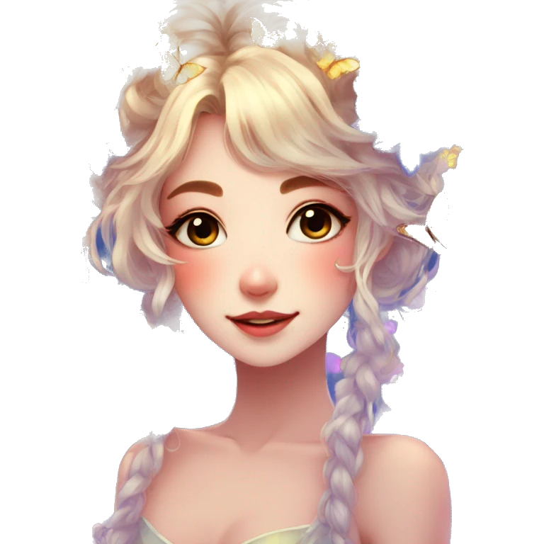gorgeous shiny anime lady with butterflies and beautiful hair fairycore cottagecore emoji