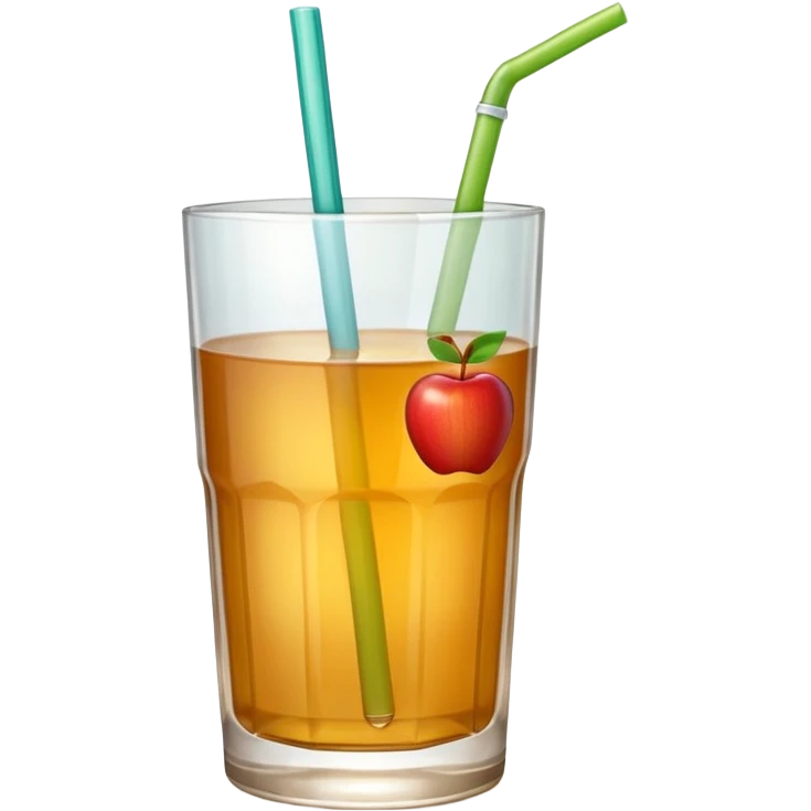 Apple juice in large glass with starw and a piece of apple at the side  emoji