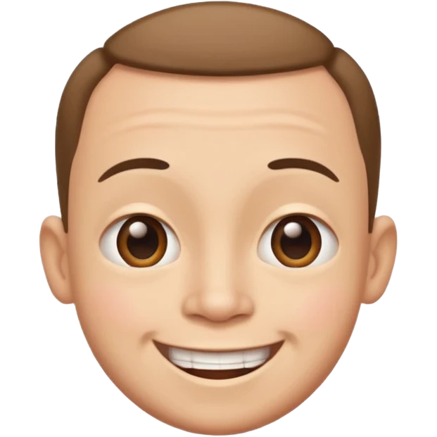 Funny caricature style cartoon, big head small body, happy face emoji