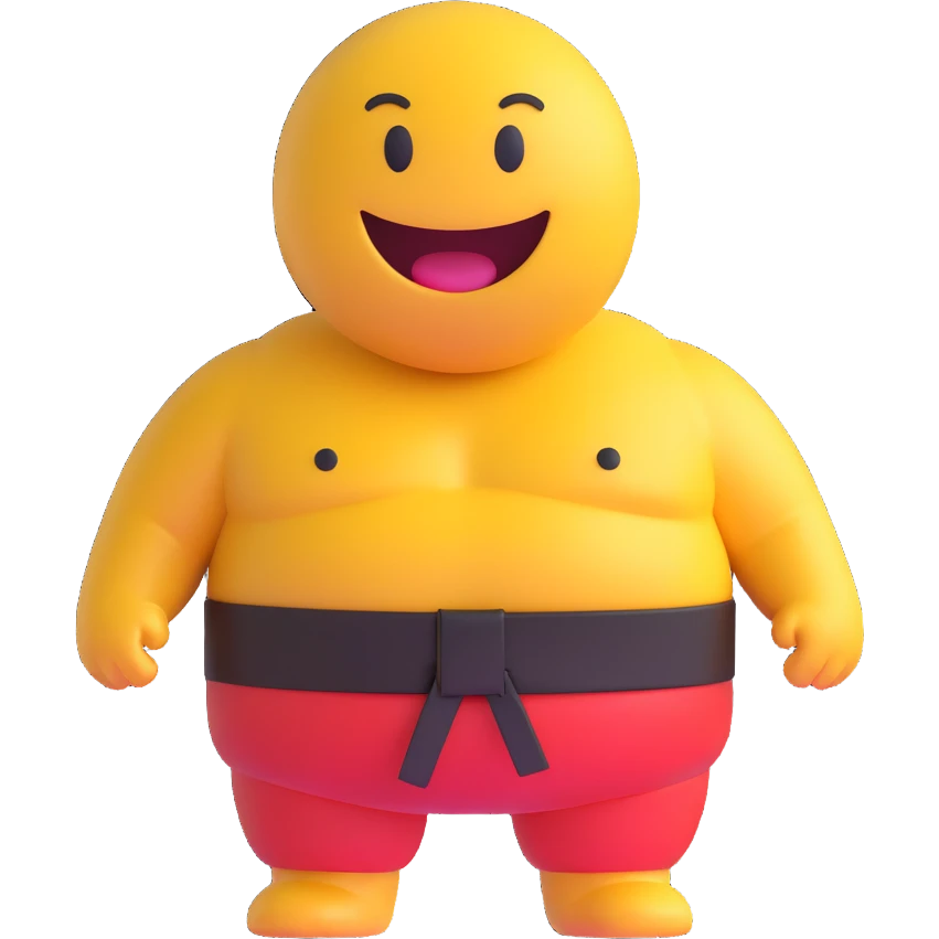 3D smiley emoji, round shape, wearing sumo belt, sporty face, transparent background (sumo) emoji