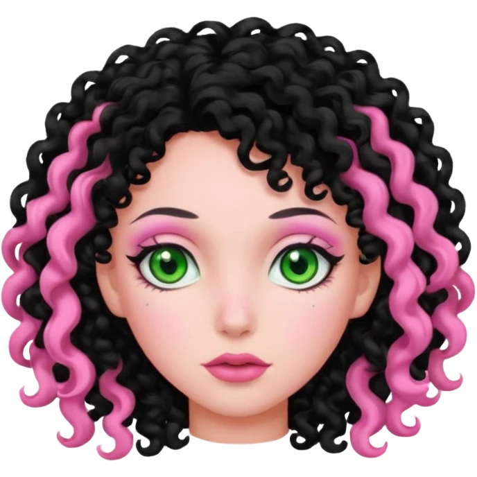 pink green black female curly hair eyeballs emoji