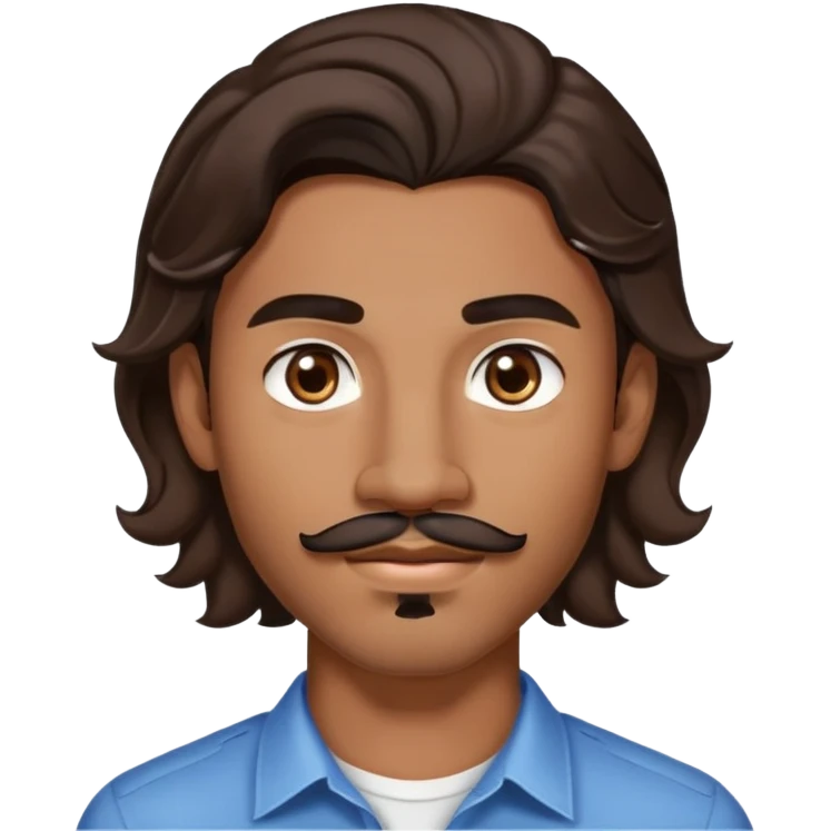 Young man with medium brown skin, mixed-race ethnicity, long wavy dark brown hair with a center part, mustache separated from goatee (no connection between them), medium brown eyes, diamond stud earrings in both ears, head only emoji