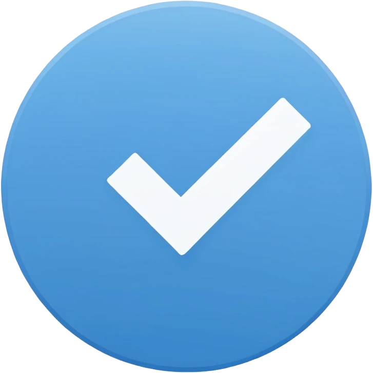 Simple icon, blue circle with a white checkmark in the center, clean white background, flat design, minimal style, clear and sharp, no text, no shadow. emoji