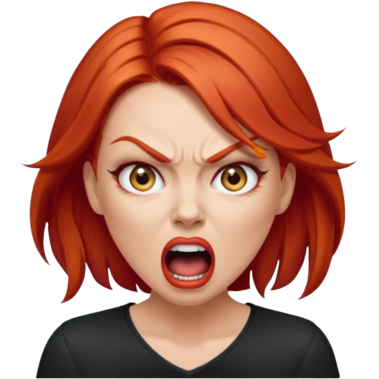 mujer pelirroja con los ojos y los labios maquillados enojada gritando emoji