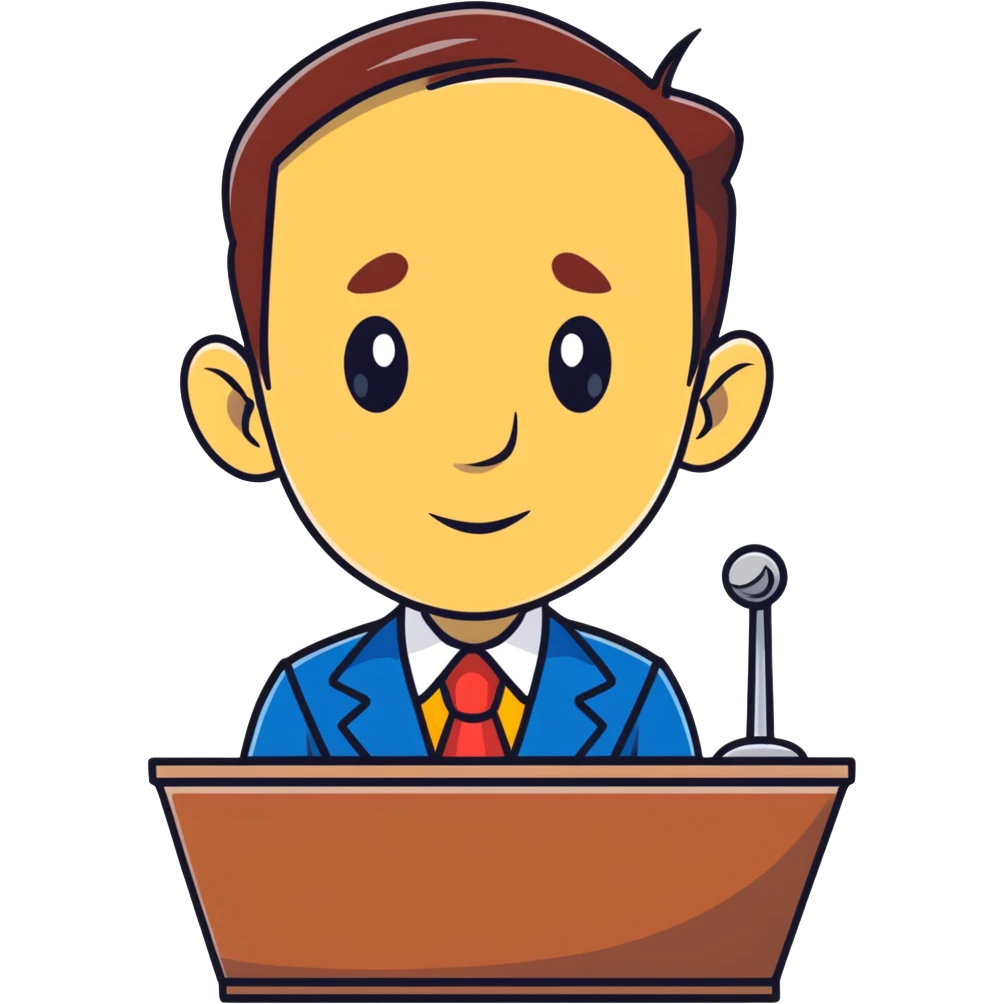 cartoon sticker of a news anchor with a long Pinocchio nose symbolizing fake news emoji