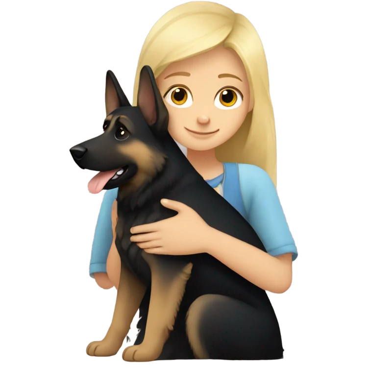 dark German shepherd and cute blond girl hugging emoji
