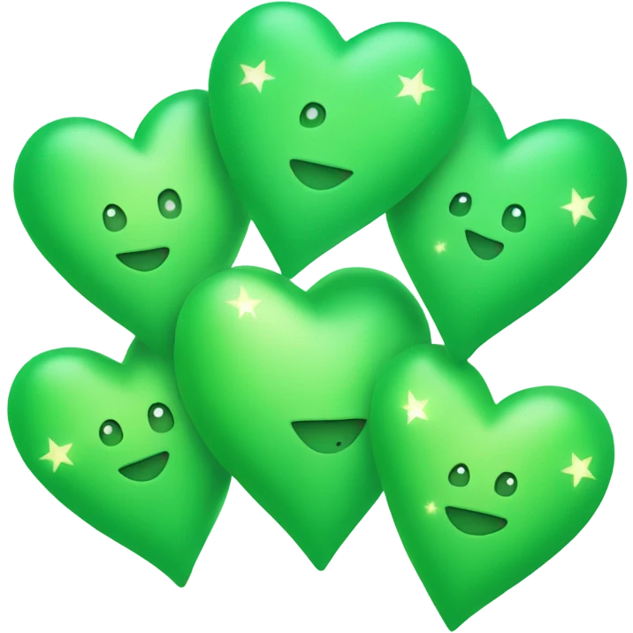 Three small green hearts with sparkles and stars emoji