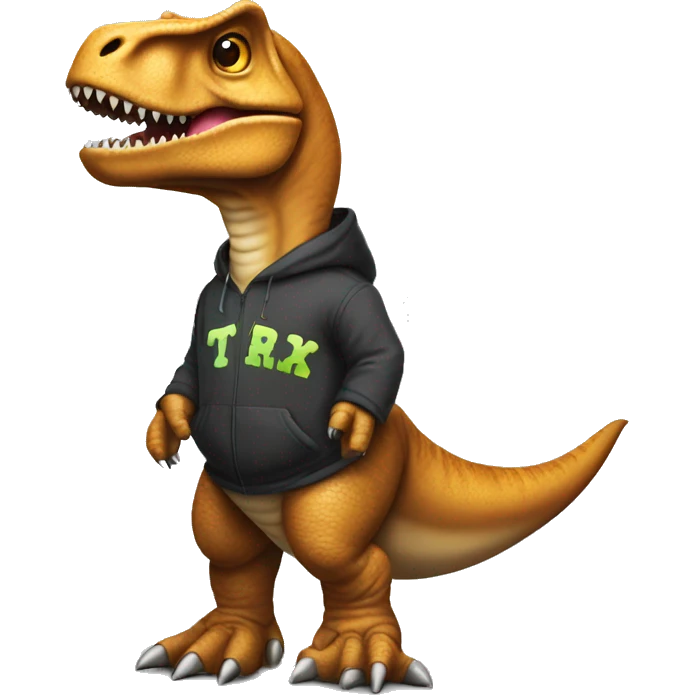 T-rex wearing a hoddie with the letters TAREK on it  emoji