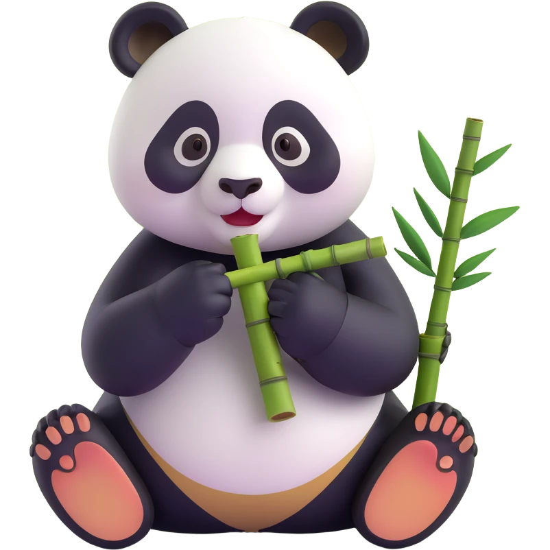 panda eating bamboo in forrest background, close up pose emoji