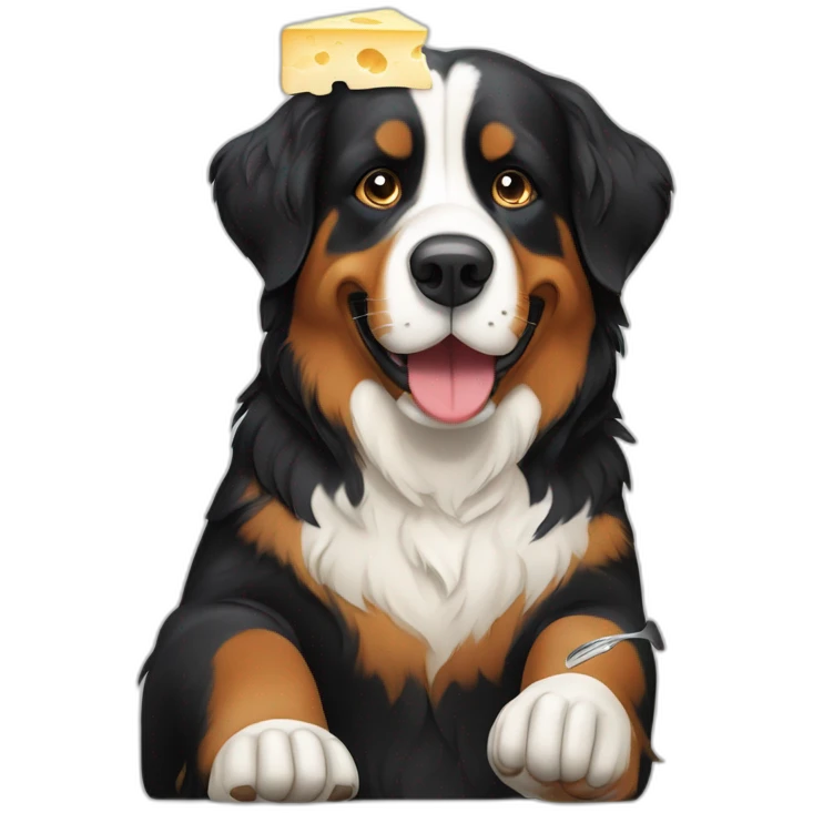 bernese mountain dog eating swiss fondue cheese emoji