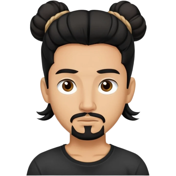 Cowboy with black long hair in a bun, brown eyes, tan skin and light black goatee black t shirt  emoji