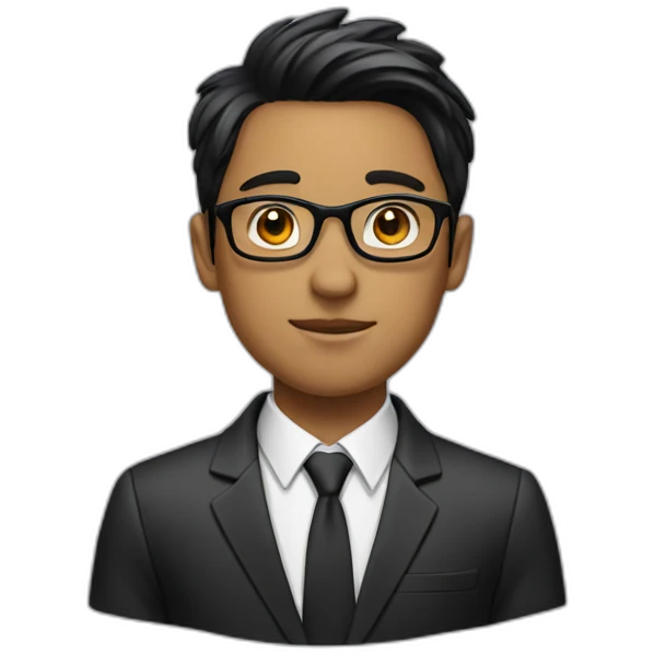 a boy with specs in business suit black hairs emoji