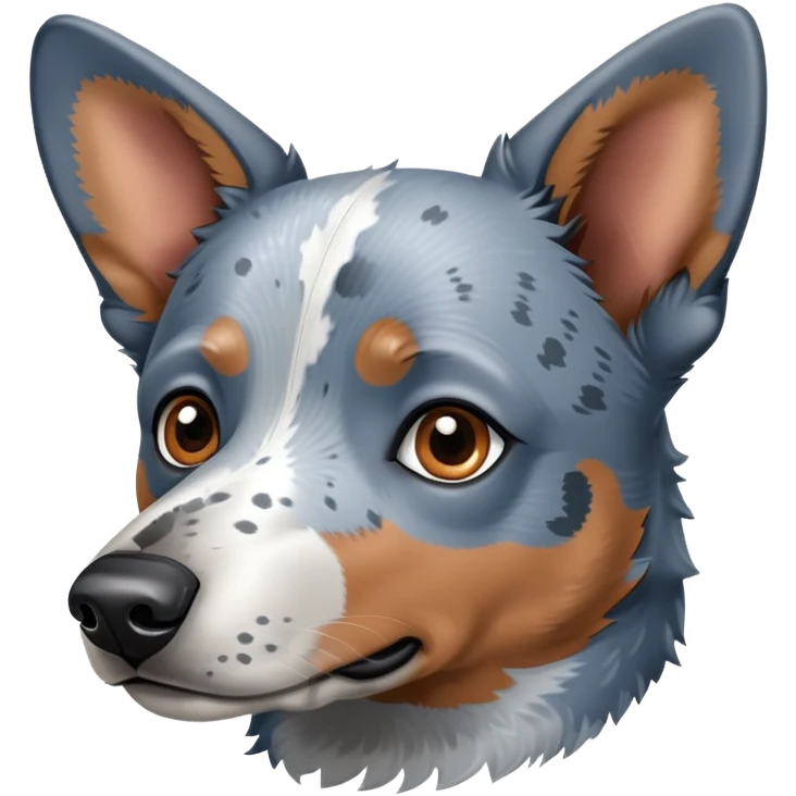 head shot of a blue heeler cattle dog with speckled blue-gray coat and pointed ears emoji