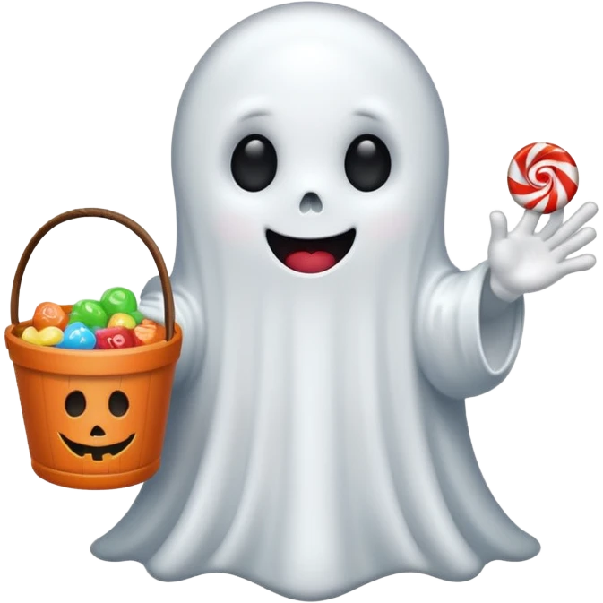 
Ghost holding candy bucket  cartoon -style/cute and transparent for a sticker  emoji