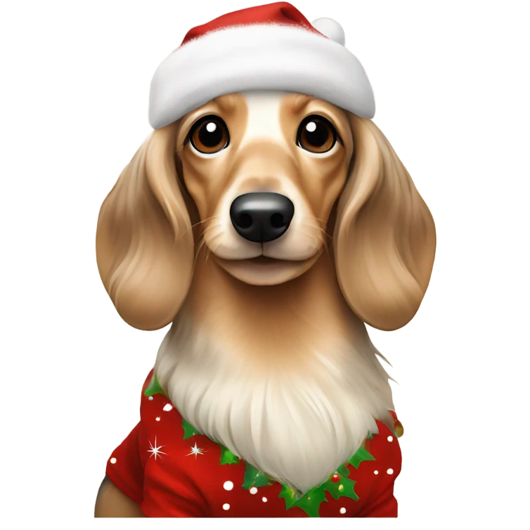 Cream long haired dachshund with christmas outfit emoji