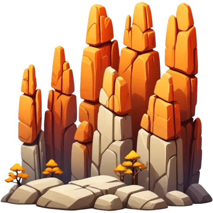 Stone Forest Yunnan limestone formations, simplified emoji style with bold outlines and bright colors, cartoon style tall rock formations emoji