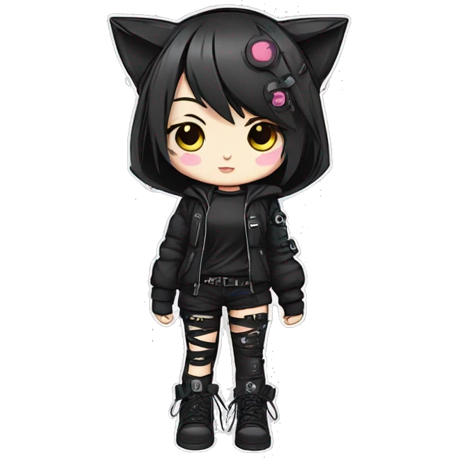Edgy Kawaii Cute Cool Cartoon Anime Punk Techwear Gothic Catgirl emoji