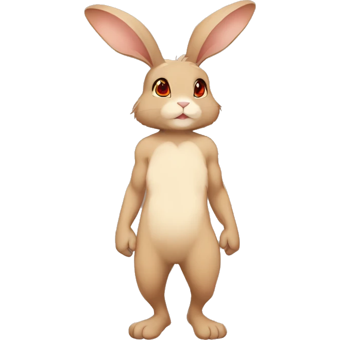 Cute, Anthro, Sona, Brown, Normal-type-Ground-type Tan-Rabbit-Fakémon with Dark-Red eyes, beige ears, beige belly, beige paws, beige feet, full body emoji