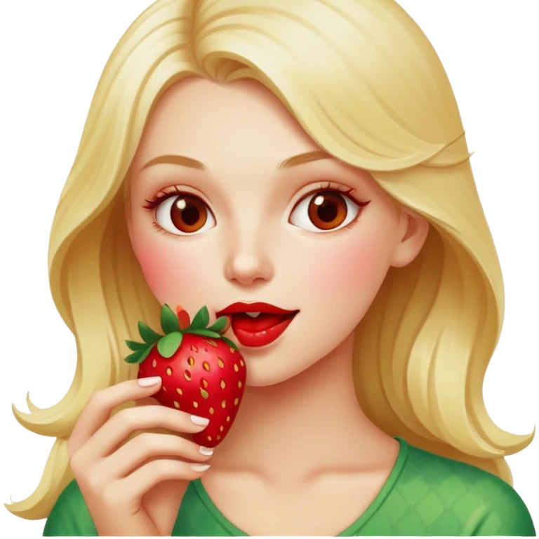 blonde white girl eating a strawberry emoji