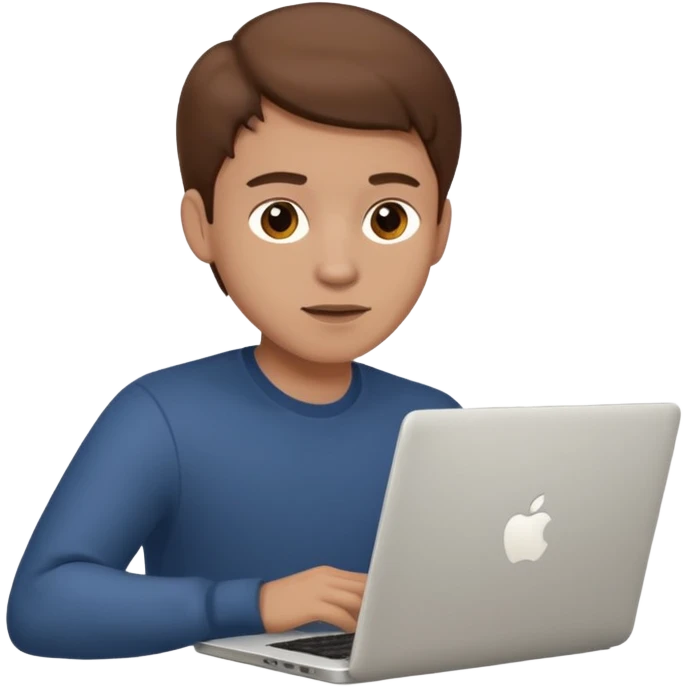 memoji of a man with a laptop in front, apple-style,modern,brown hair light skin ton and natural emotion, working emoji