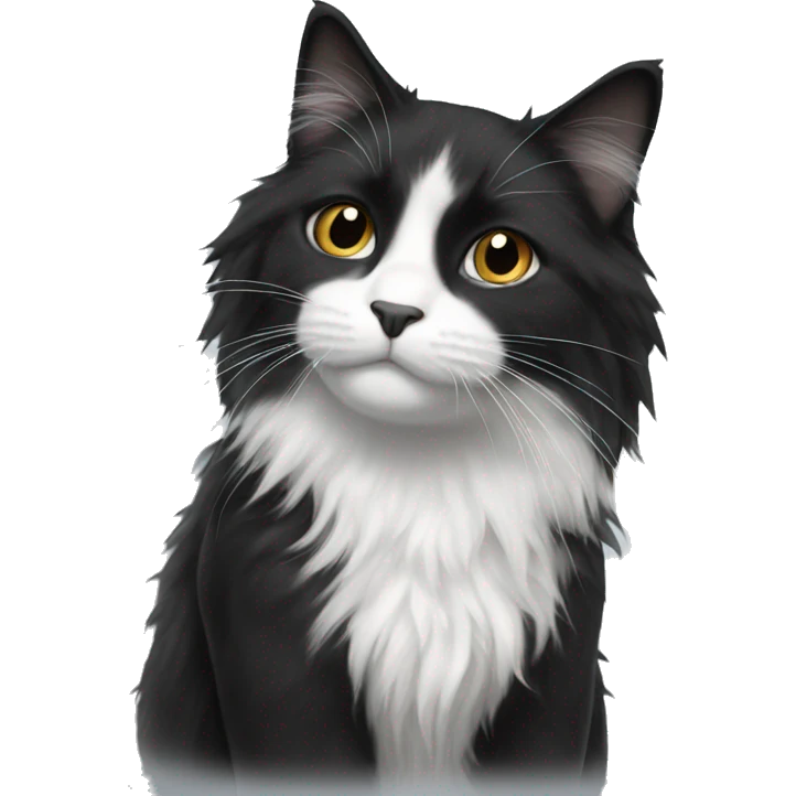 black and white cat long haired emoji