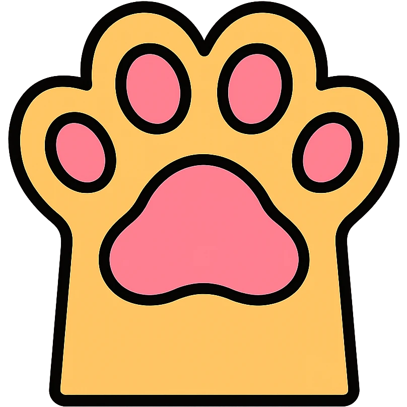 Cat paw print with pink pads, top-down view of a cat's paw showing the pink pads and toe beans emoji