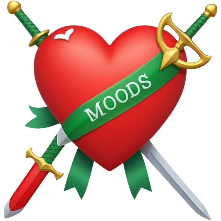 a red heart pierced by a green sword, with the text 'MODS' on a white ribbon emoji