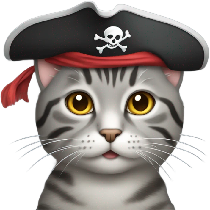 Grey tabby cats pirate hat emoji