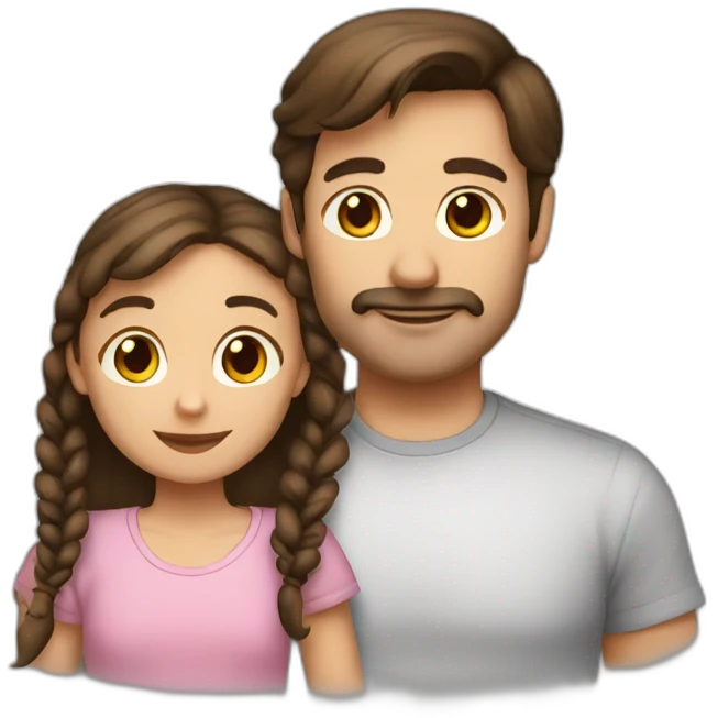 brown haired dad with dark brown haired daughter with pigtails emoji cute  emoji