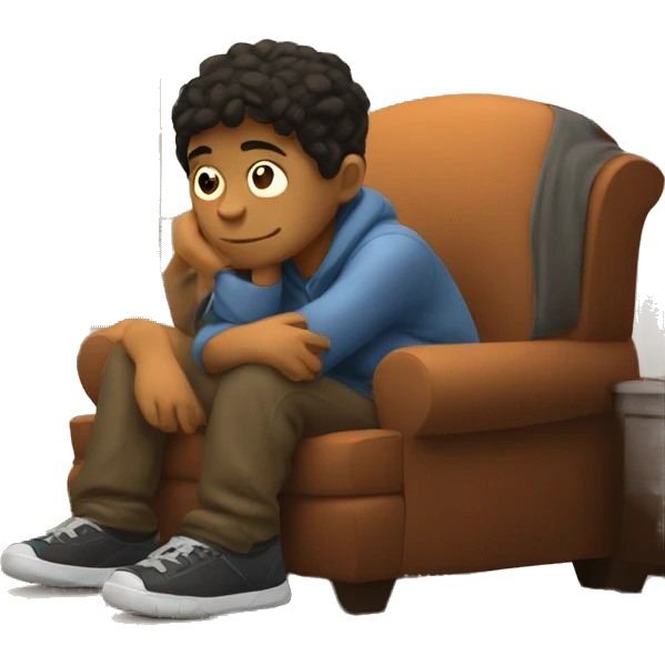 thoughtful boy in cozy setting emoji