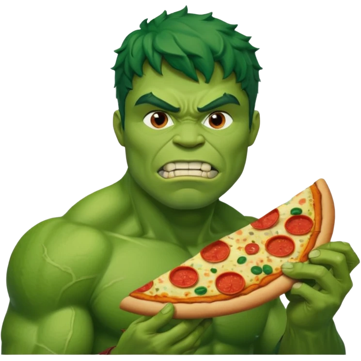 Create a man in a hulk costume eating pizza emoji
