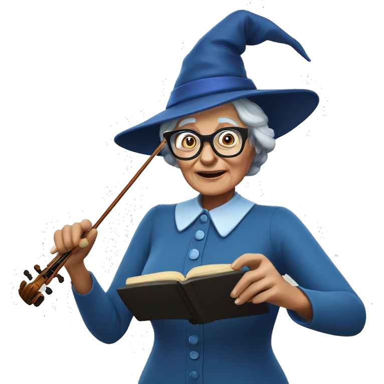 smart granny witch with glasses and blue hat directing orchestra emoji