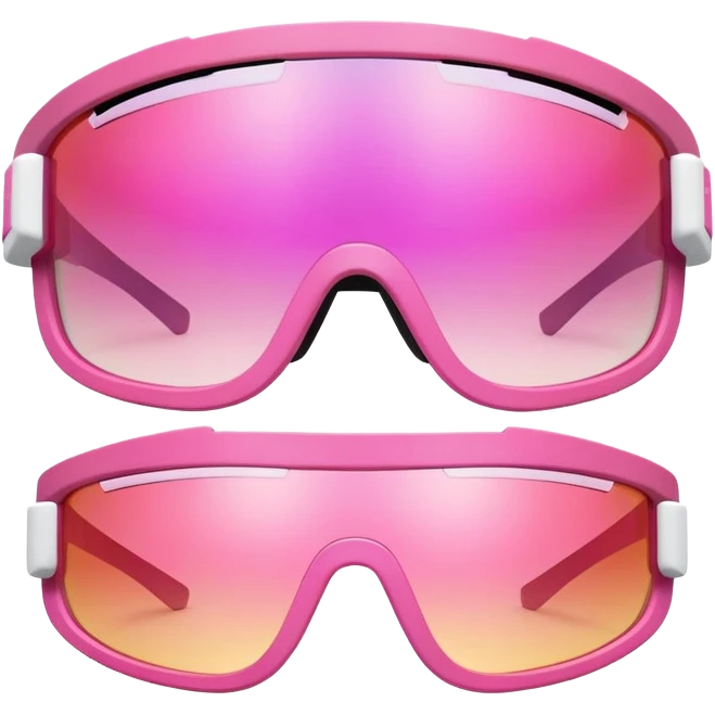 sporty pink shield visor sunglasses with thick layered frame, multi-level chunky design, substantial build, one-piece lens with color gradient emoji