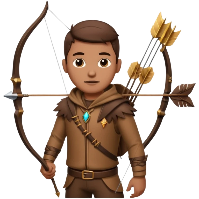 The classic hunter image with a bow and arrow on his back, dressed in brown with some animal made decorations emoji