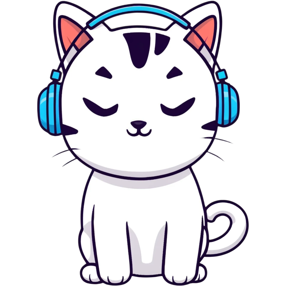 cat chilling with headphones, weekend mood emoji