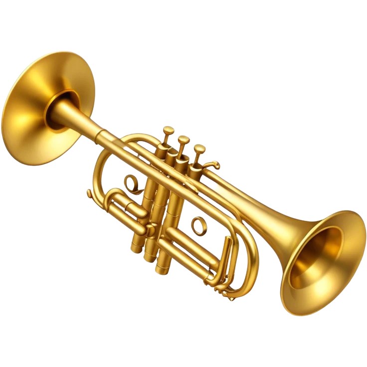 Cinematic Realistic Trumpet, rich golden brass with subtle tarnish marks, soft highlights emphasizing the intricate details, warm reflections of stage lighting bouncing off the metal, glowing with bold and triumphant energy. emoji