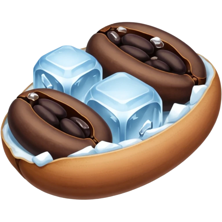 three brown beans not on a step and cover them in a layer of ice not with cubes on it not hot dogs black beans emoji