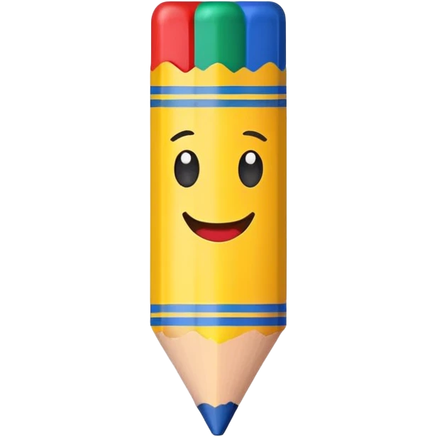 Single colorful crayon with a happy face emoji