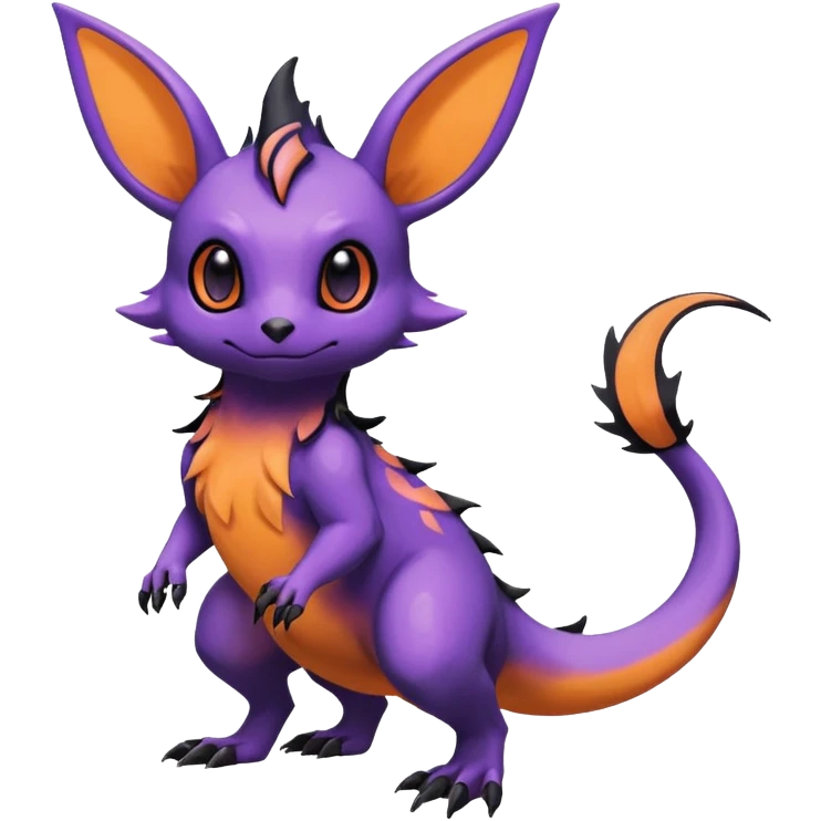 Rare exotic cute epic aesthetic Salandit-Eevee-Noibat-species-Fakemon-hybrid-creature, with markings, full body emoji