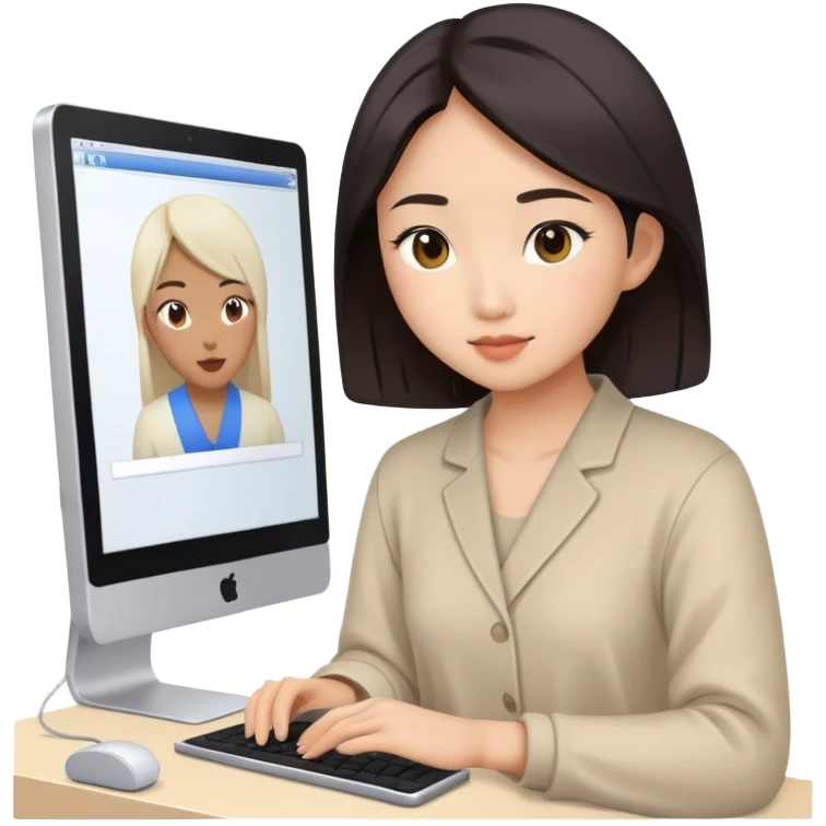 asian female editing videos on a computer emoji
