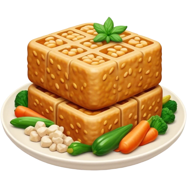 Cinematic Realistic Tempeh Dish Emoji, showcasing fermented soy cake cooked to a crispy finish rendered with lifelike textures and warm, inviting lighting. emoji