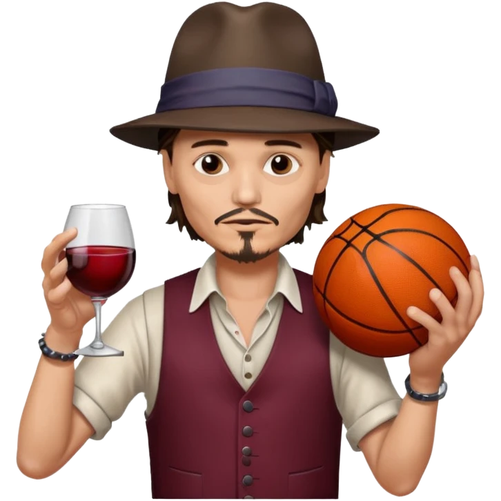 Johnny depp drinking wine with basketball ball in his left hand emoji